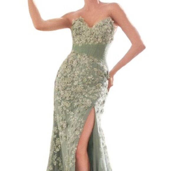 NWT Andrea and Leo A1396 Tulle Prom Dress Dark Sage Size 12 - Picture 1 of 6